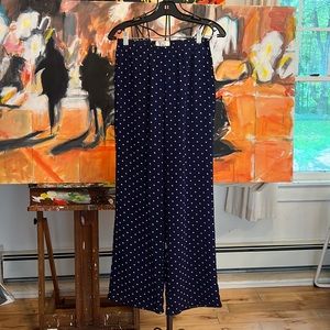 Women’s navy blue and white polkadot, pants size extra small with pockets